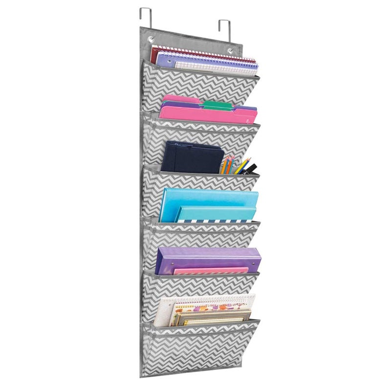 Eamay Hanging File Organizer Wall Mount Storage Pocket Chart, Over The Door Office Supplies Pocket Chart for Classroom, School, Home Use - 2 Over Door Hanger Included (Wave Pattern) - Image 1